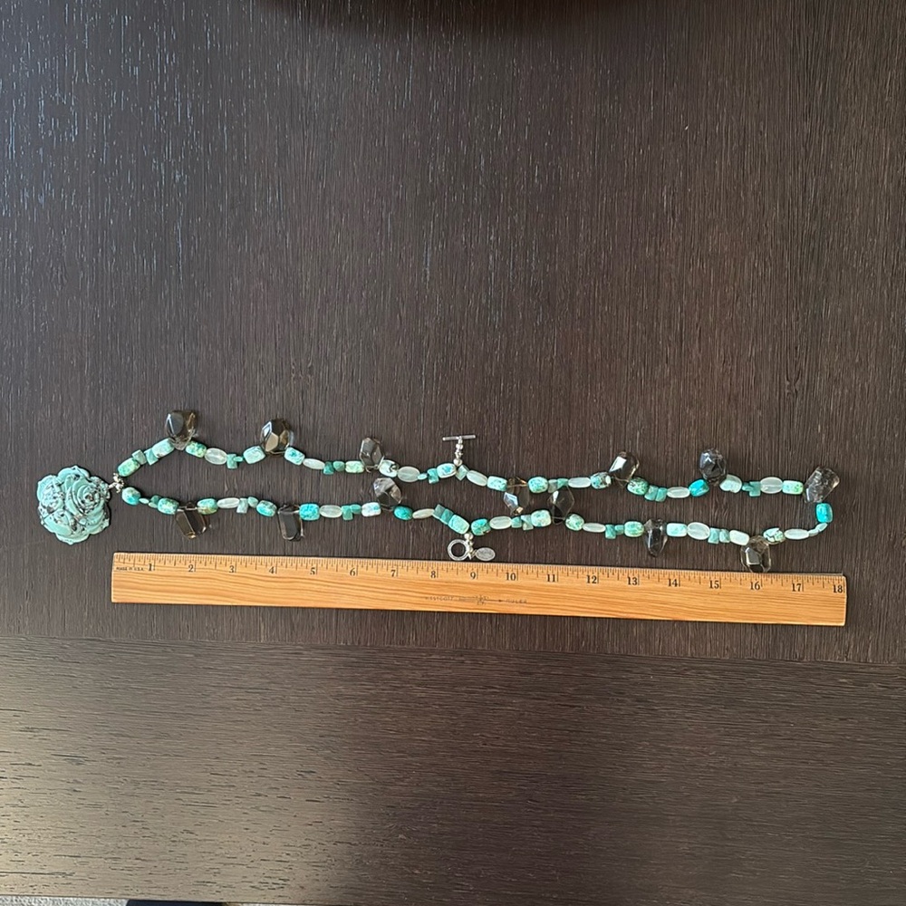 🔥HP🔥Bejewel Carroll Dorsey Walker Artisan Turquoise Necklace w/lg carved stone - Picture 8 of 12